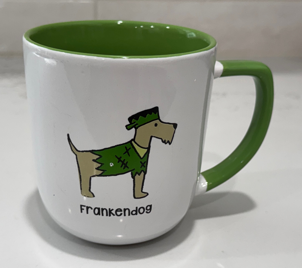 Kensie Home Frankendog Mug Halloween Green White Ceramic Coffee Cup Terrier Dog